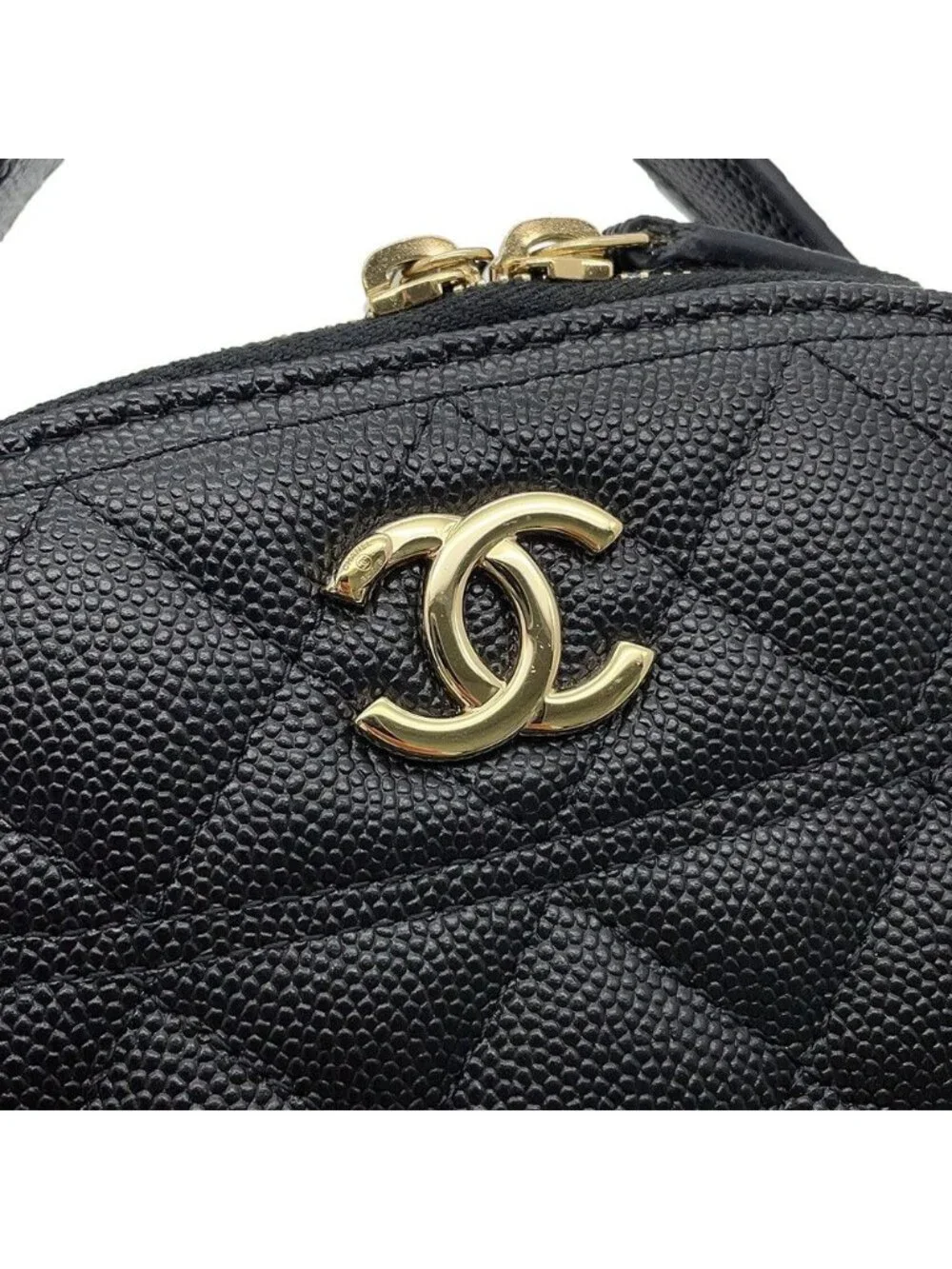 Chanel Chain Shoulder Bag Quilted CC Logo Caviar Leather Black